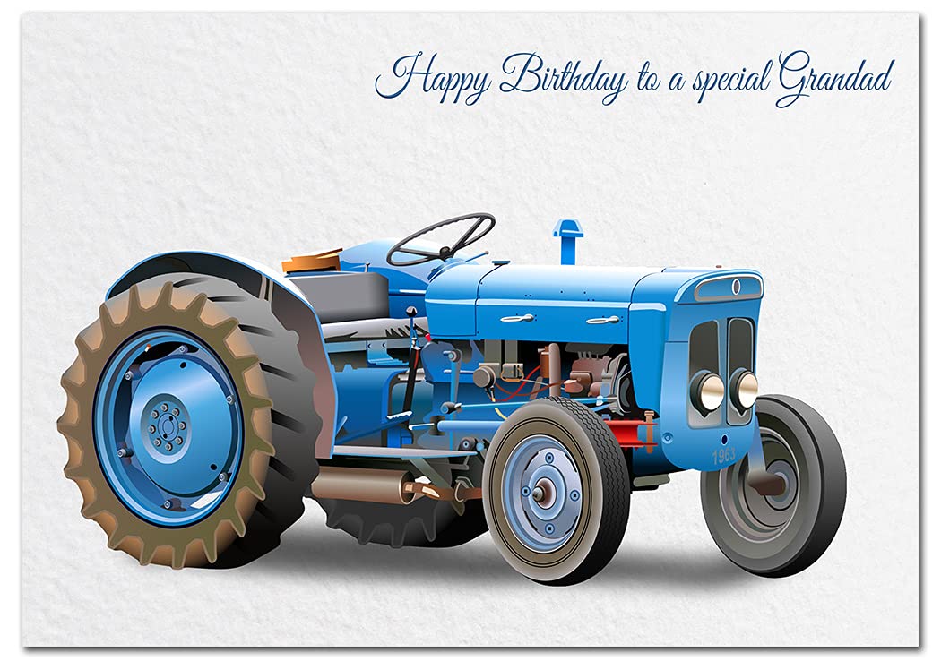 Extra Large Grandad Birthday Card - XL Big thick A4 size - Special Traditional Bday Greeting Men Him - Unusual Cool Art Tractor 1960s Farm Farming - Huge Happy Wishes - UK Eco-Friendly — image 1