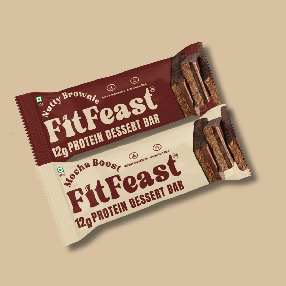 Dessert Protein Bar Variety Pack of 6 | 3 x Mocha Boost and 3 x Nutty Brownie | 12g Protein Bar without Added Sugar & No Artificial Preservatives | 40g Bar | As Seen on Shark Tank