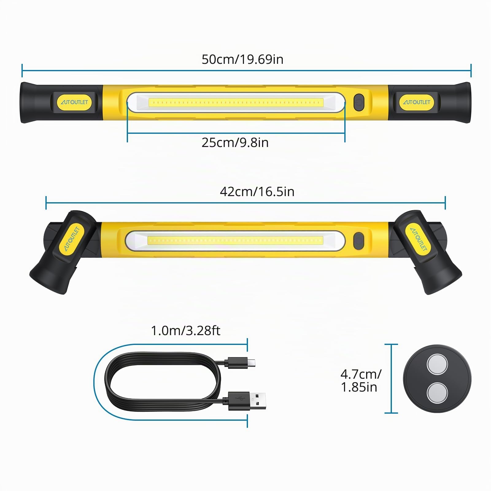 AUTOUTLET Lampe de travail LED rechargeable 6000 mAh véritable 3000 lm lampe d'atelier avec aimant crochet 360° 3 modes rotation 180° pour camping, garage, atelier