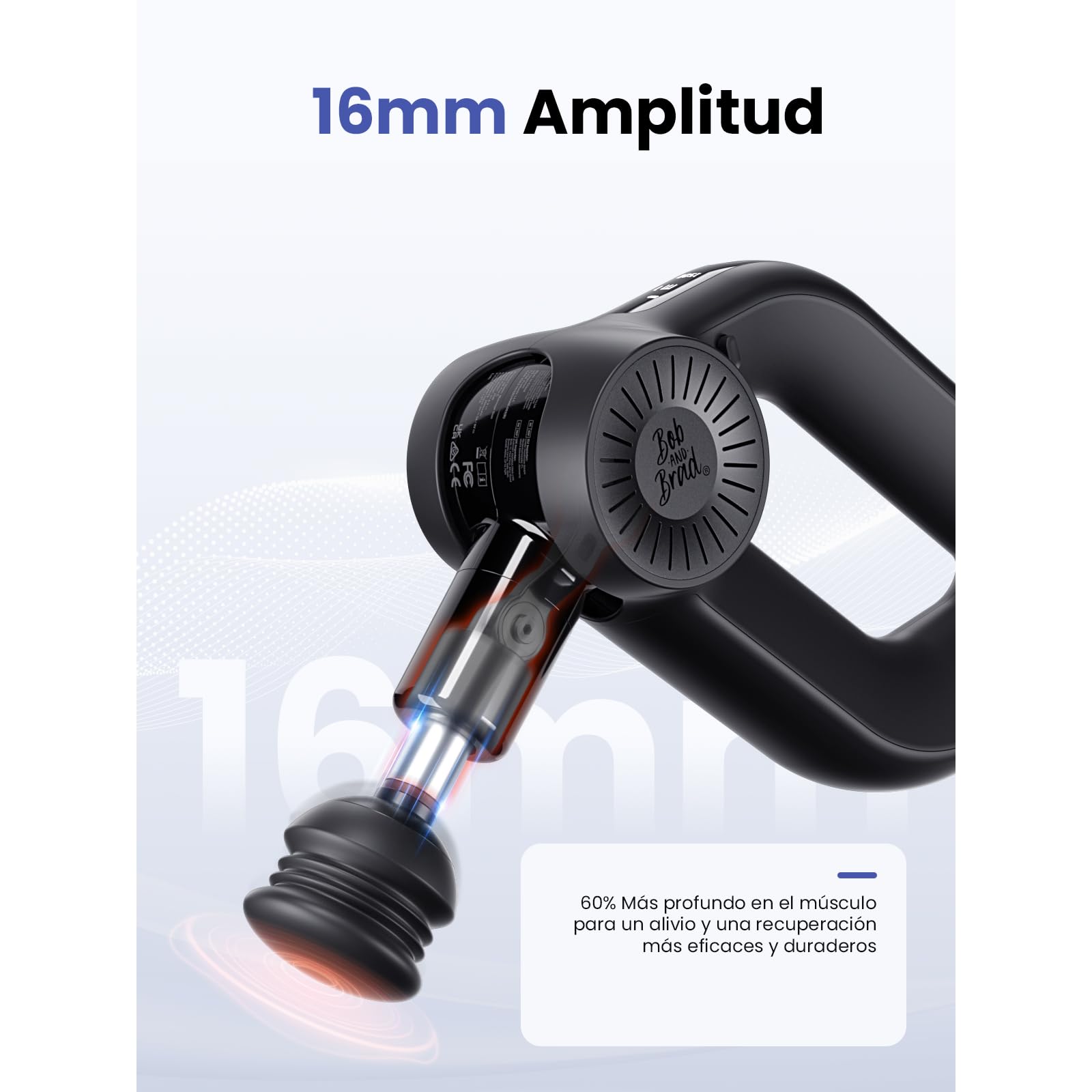 Bob and Brad D6 Pro Plus Pistola de Masaje Muscular con Función de Calor, Pistola Masajeadora Muscular de Tejido Profundo con 16mm de Amplitud, Eléctrica Massage Gun para Aliviar el Dolor Muscular