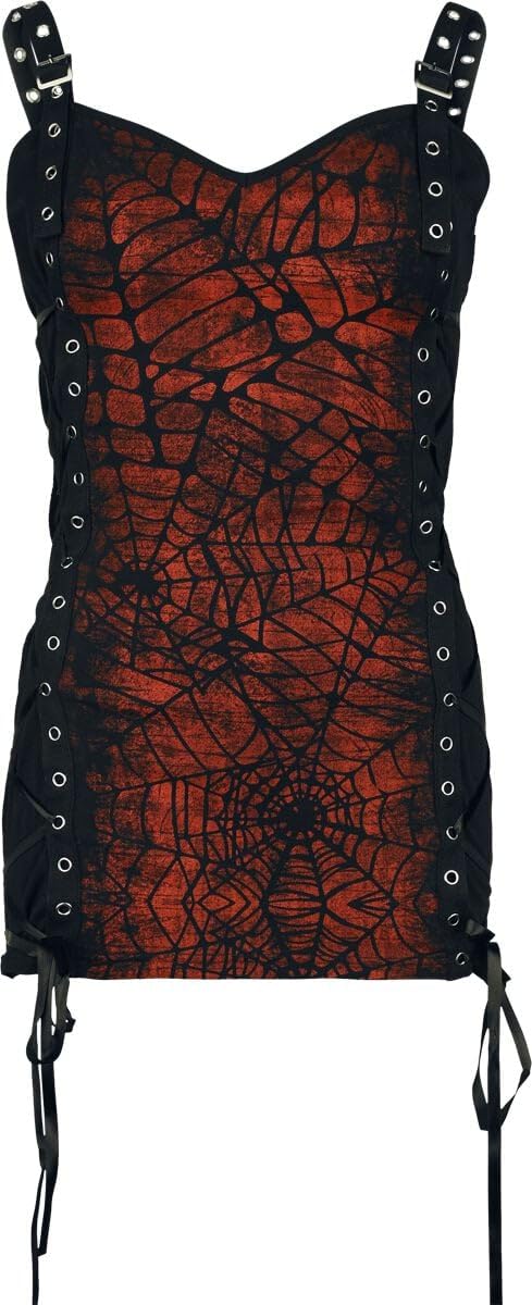 Gothicana by EMP Donna Top Nero con Rivetti Traforati e Allacciatura
