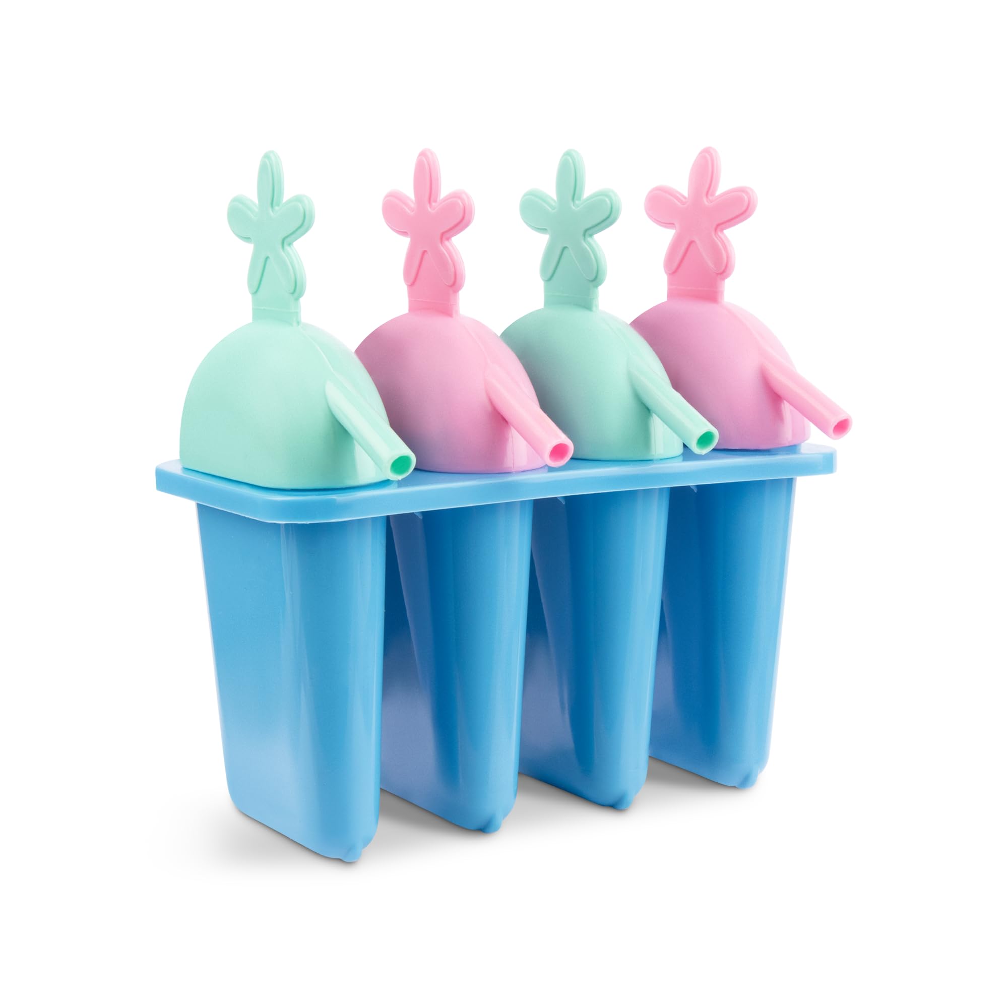 Ice Lolly Moulds, Healthy Refreshing Fruit Treat Maker with Sticks and Drip Guards, Ideal Summer Kitchen Activity with Children, DIY Popsicle (4 Segment Ice Lolly Maker - Coloured)