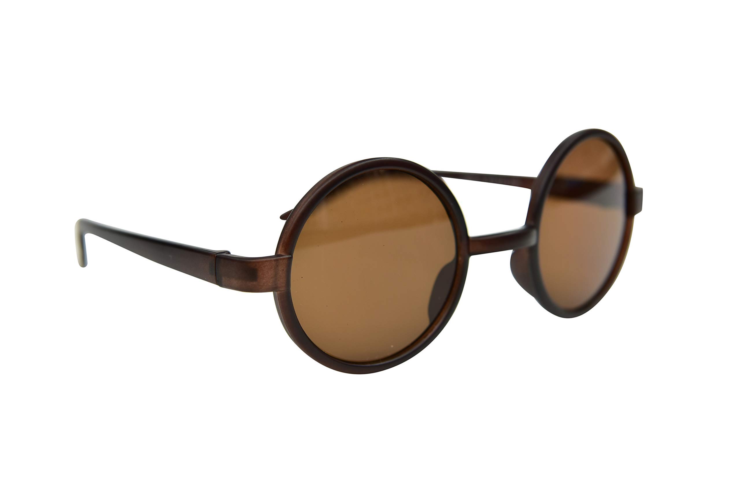 Fads & Fashions 8360S Stylish Classic Retro Round Frame UV400 Sunglasses in 7 Colours (Brown)
