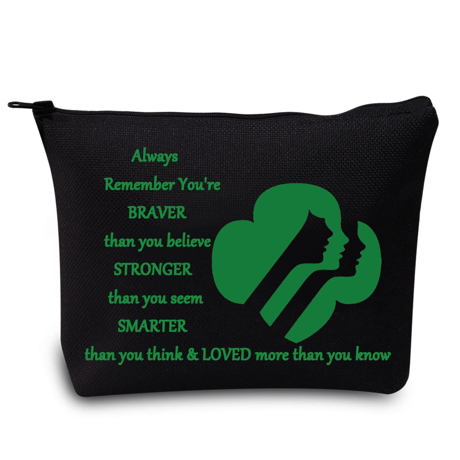 LEVLOGirl Scout Cosmetic Make Up Bag Scout Leader Inspired Gift You Are Braver Stronger Smarter Than You Think Makeup Zipper Pouch Bag For Women Girl, Canvas