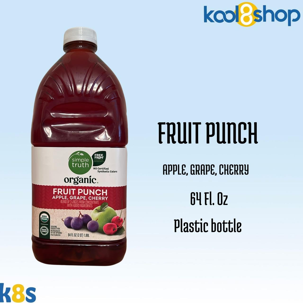 Simple Truth Organic Fruit Juice 64 fl oz Plastic Bottles 4 Pack + 15 Sugarcane Disposable Straws by KOOL8SHOP Infinite Deals (4 Pack, Fruit Punch)