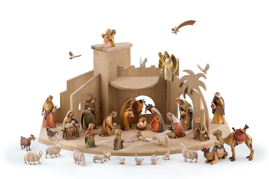 貴重ヴィンテージ未使用クリッペ木製ミニクリスマスキリスト降誕セット