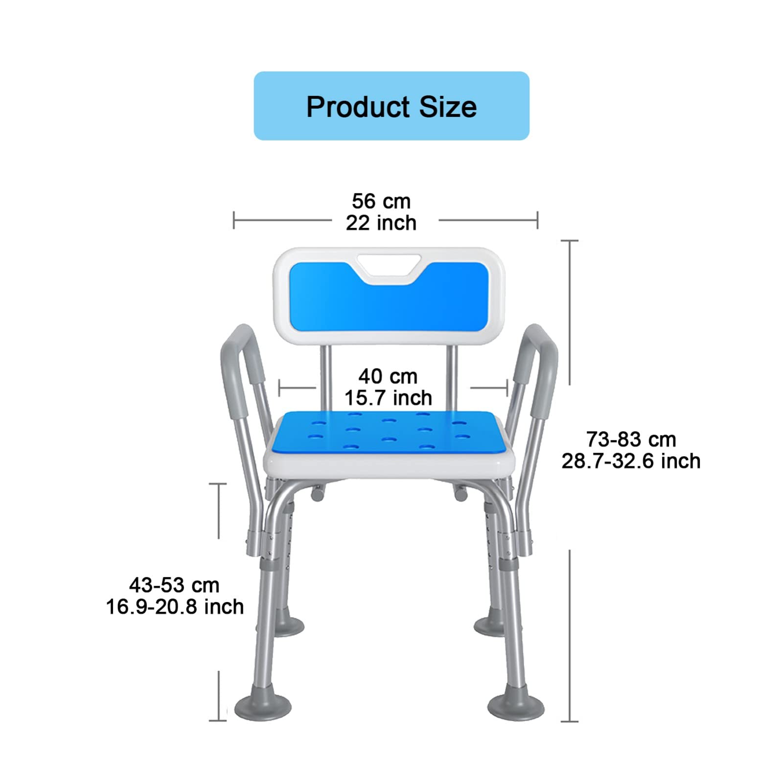 Silla De Ducha para Bañera con Respaldo Y Reposabrazos, Asiento De Baño De Aluminio, Taburete De Ducha Multifuncional Ajustable En 5 Niveles De Altura, Alfombrillas Antid
