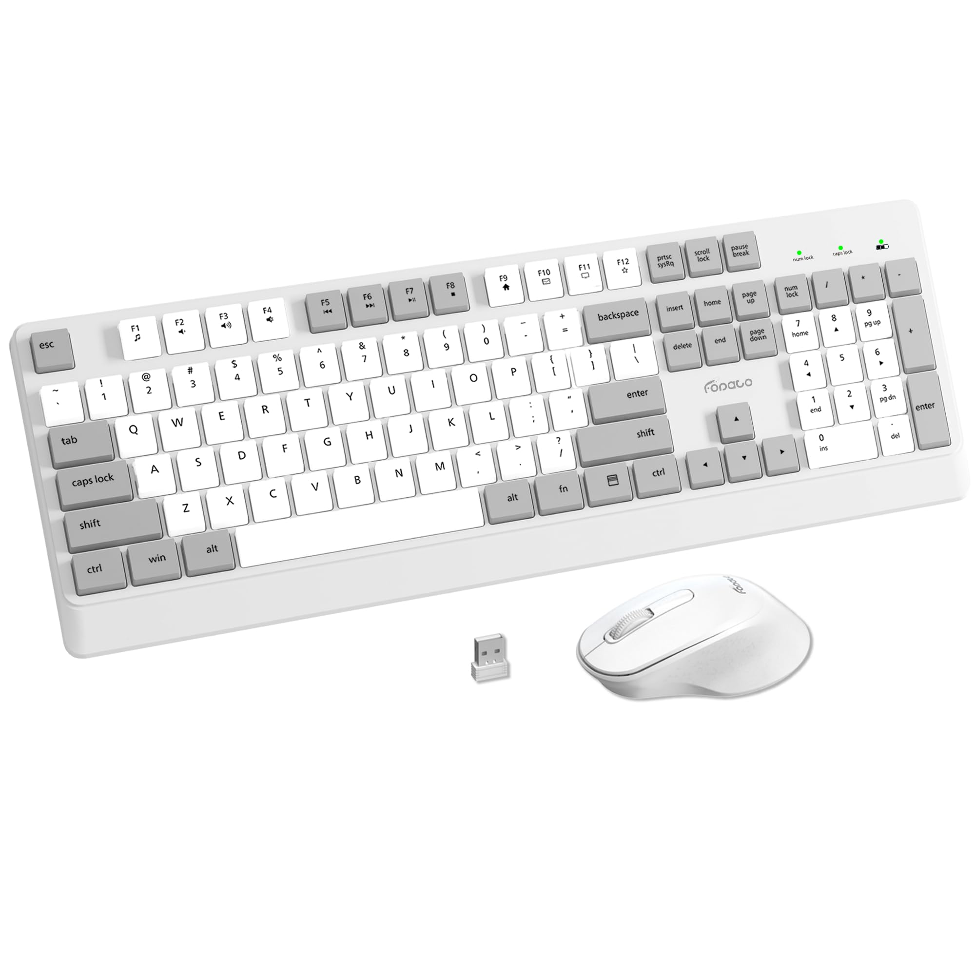 Wireless Keyboard and Mouse Combo Quiet for PC, Laptop and Mac -White&Grey