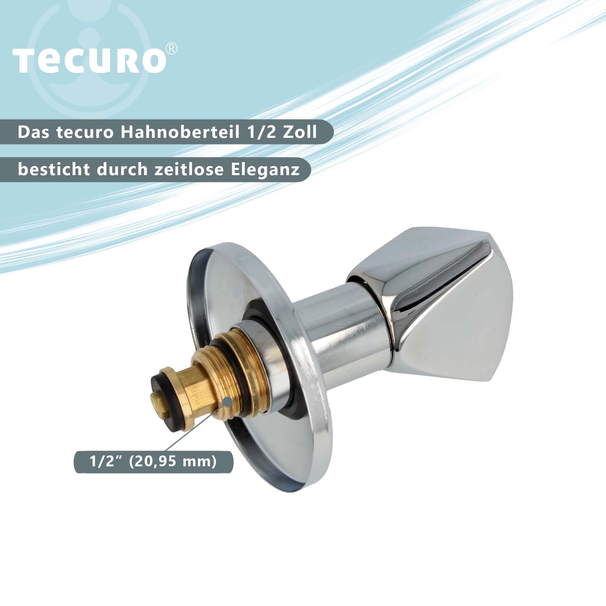 Tecuro Plumber's Top 1/2 with Handle and Rosette for Flush-Mounted Valve - Cold Blue, Chrome, 1/2''-1,3 cm - Image 3