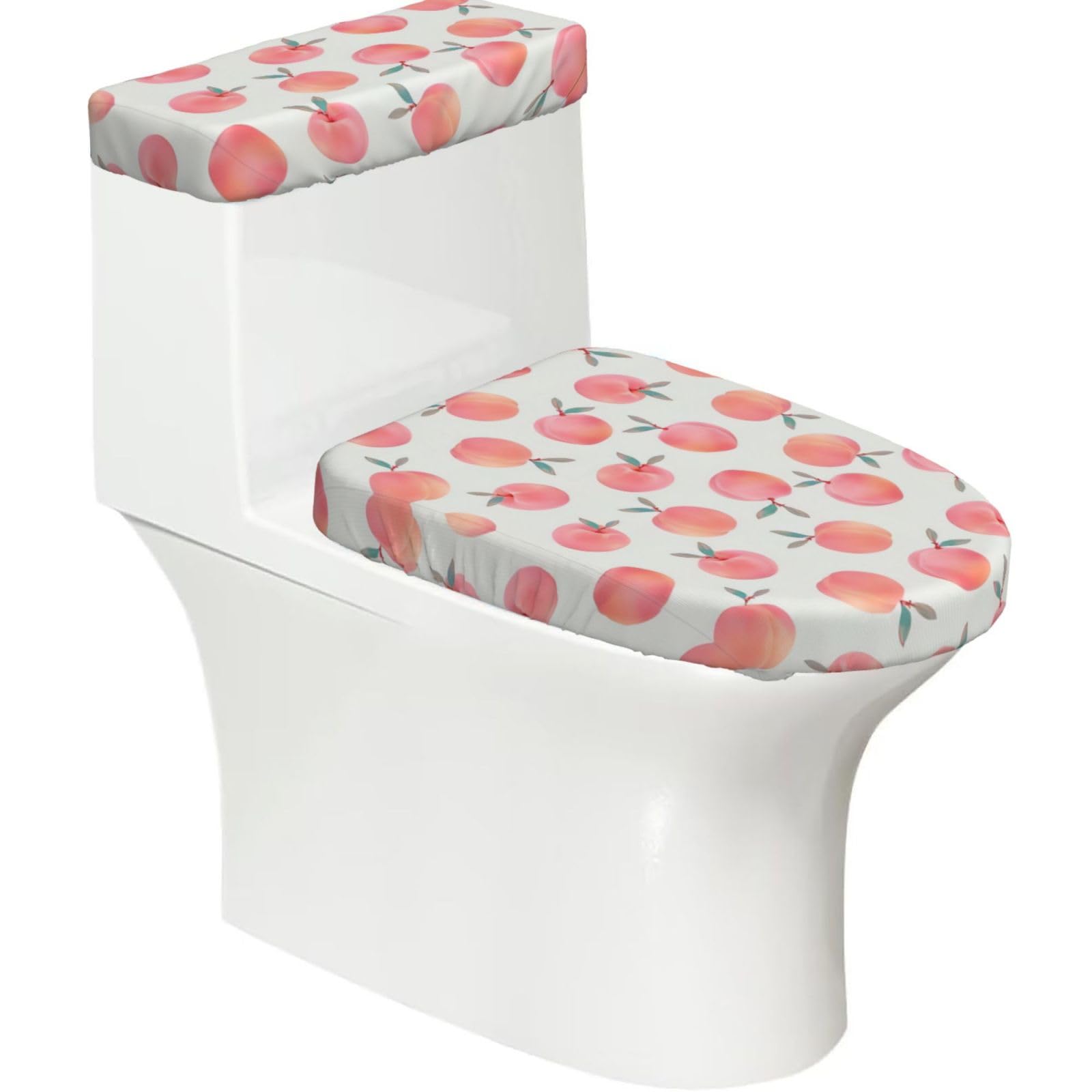 Mrowyc Black Pink Peach Pattern Printed Toilet Seat Set - Set Of 2 - Universal Toilet Seat Cover - Housewarming Birthday Christmas Gift