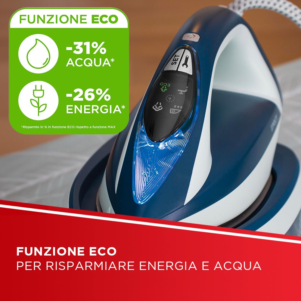 Polti Vaporella Express VE30.10, Ferro da Stiro Generatore di Vapore, Pressione Pompa fino a 8 Bar, Potenza 2200 W, Funzione Eco, Tecnologia One Temperature, Digital Setting, Blu e Bianco