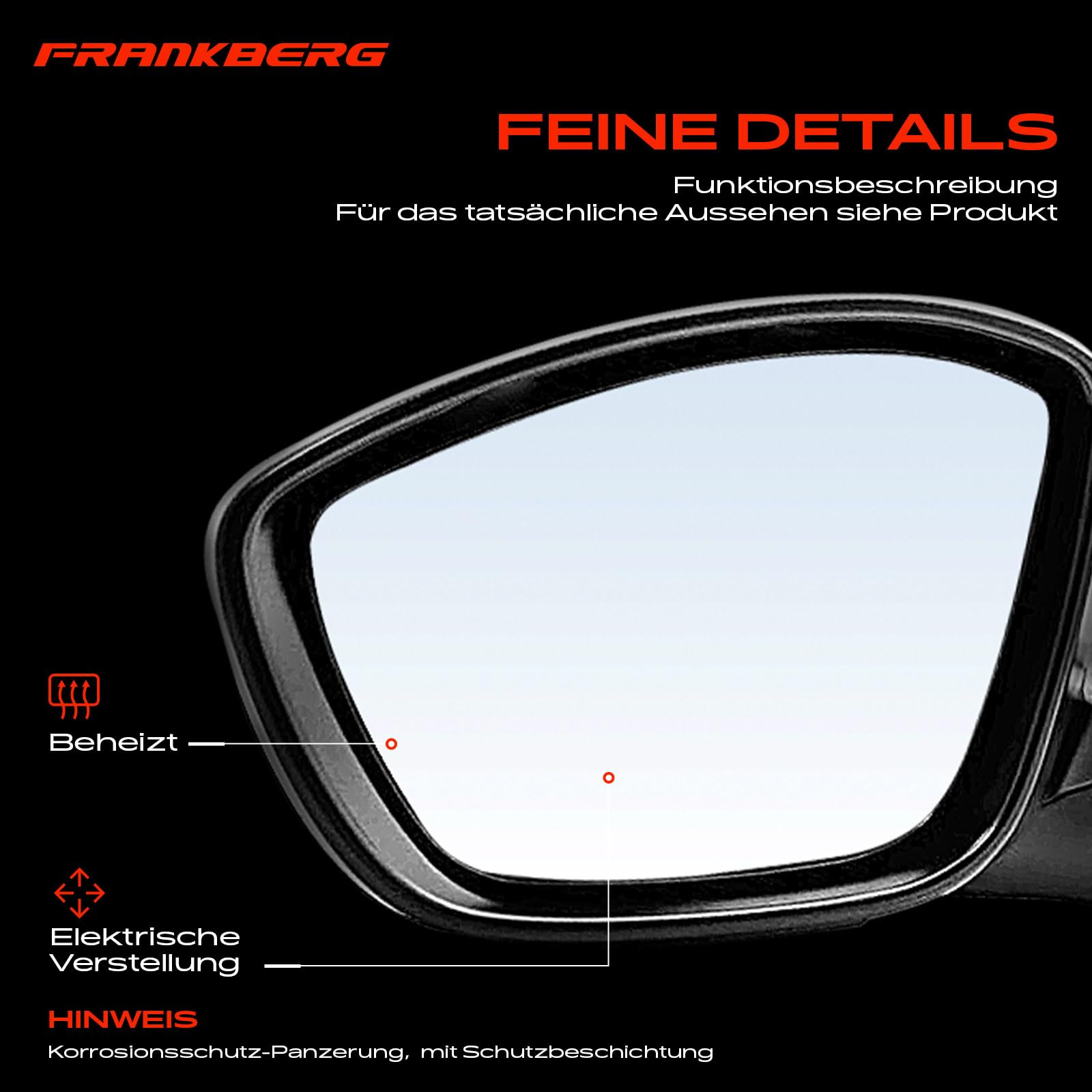 Frankberg Specchietto retrovisore esterno elettrico sinistro a 7 Poli | &-Riscaldato, &-Luce lampeggiante, &-Elektronische Spiegelve; Compatibile con: 208 I CA CC