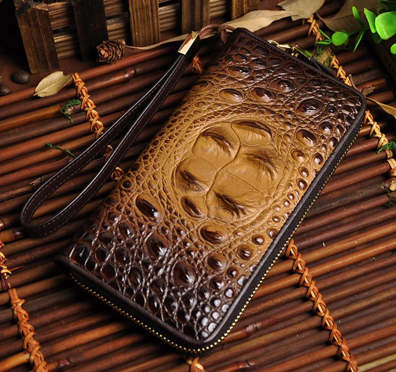 Genuine Crocodile Embossed Leather Wallet for MenAlligator Pattern Money Clip Vintage Retro Business Card Holder (Brown)2