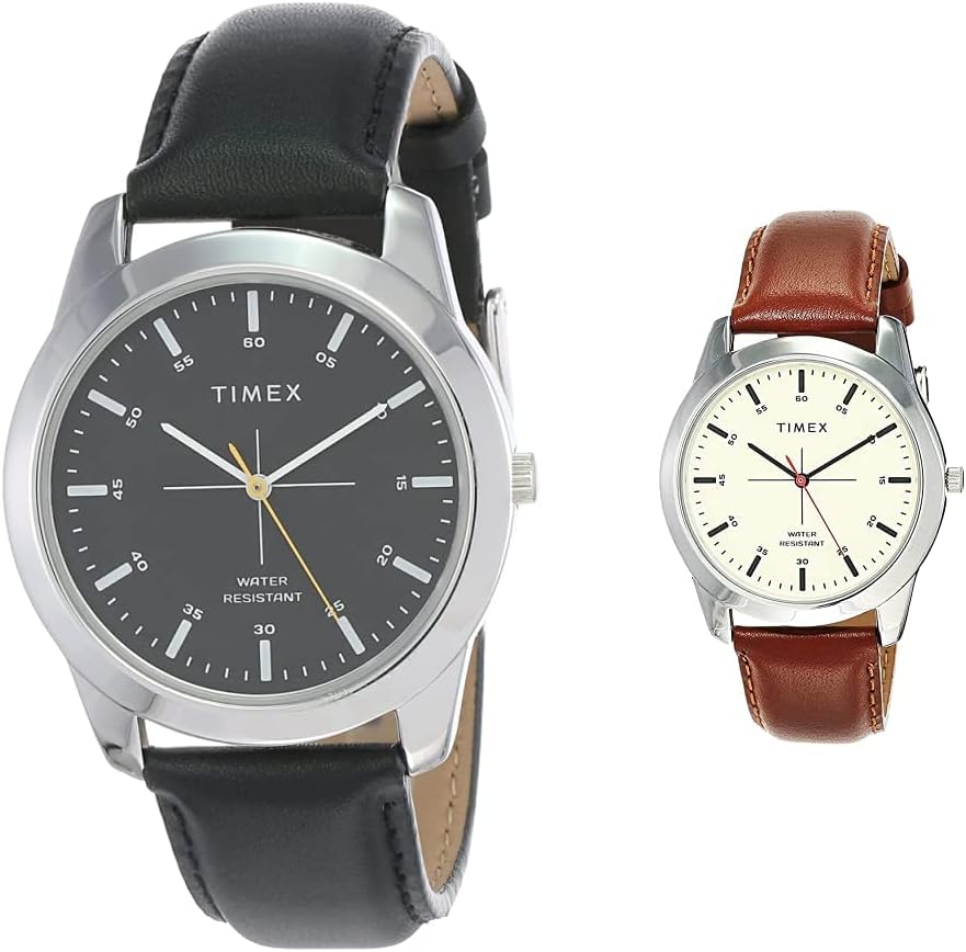 Timex Analog Men Black Dial & Beige Dial (TW00ZR263E + TW00ZR261E) | rakshabandhan gifts Genuine Leather Watch, Brown Strap