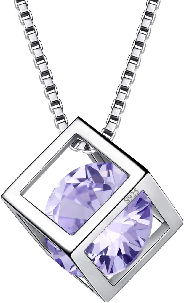 Aurora Tears Birthstone Necklace/Earring 925 Sterling Silver Women Cross/3D Cube/Cresent Moon Birth Stone Jewelry Mens Birthday Gift Anniversary Present