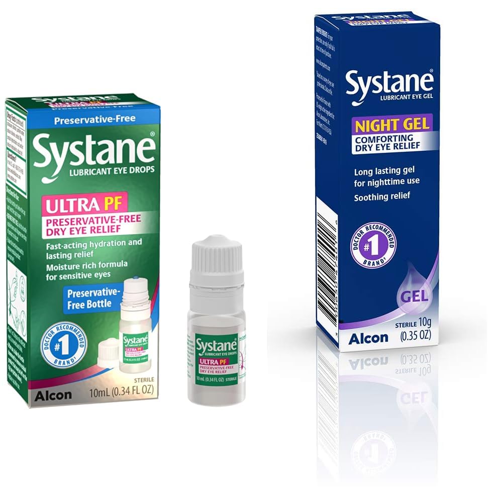 Systane Ultra PF Preservative-Free Eye Drops 10ml Nighttime Lubricant Eye Gel 0 35oz Bundle