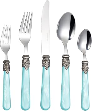 REVERIE Collection 18/10 Stainless Steel Vintage Flatware set,Sliverware set,Dishwasher safe 20, Blue