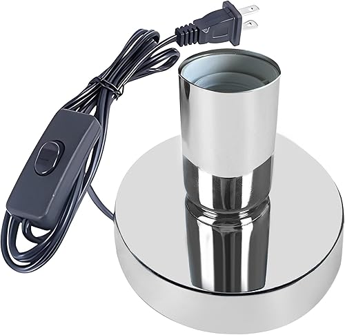 Lámpara de mesa industrial, pequeña base de enchufe de luz de escritorio de metal pulido, soporte de bombilla de rosca Edison vintage E26/E27, cable