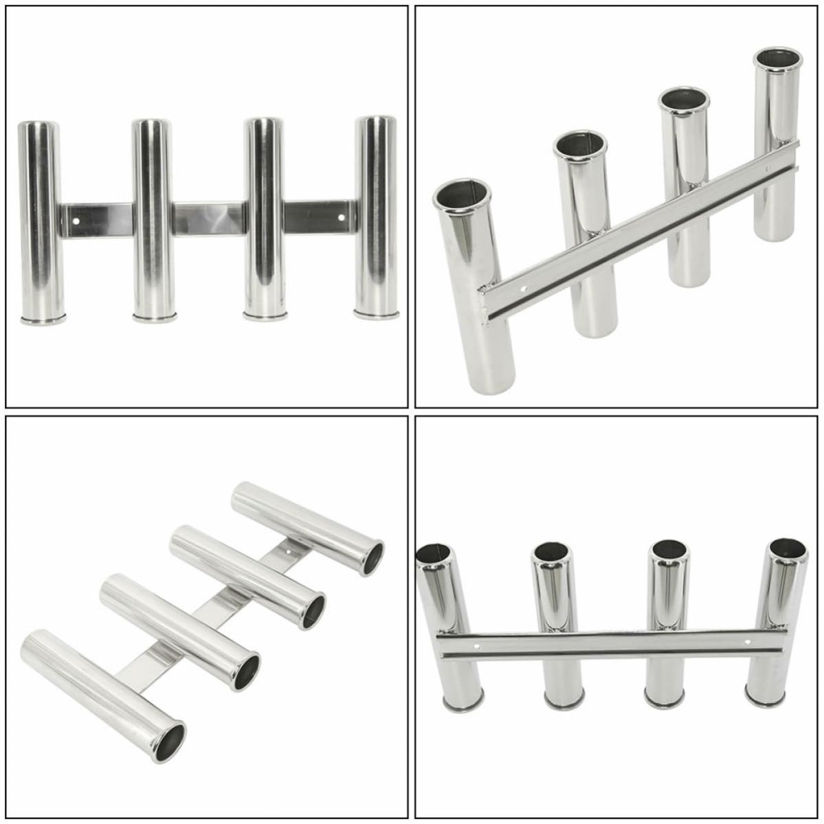 Supporto per Canne da Barca in Acciaio Inox, 4 Tubi Argento