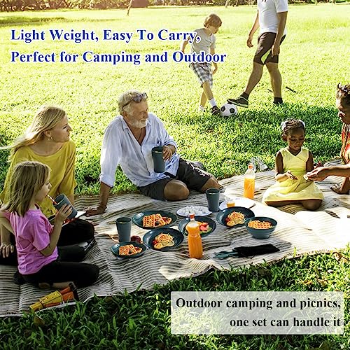 Evanda Plastic Dinnerware Set 28 Piece, Reusable Light Weight Mugs, Bowls, Dishes, Knives, Forks, Spoons for Camping Picnics and Everyday Use, Dishwasher Safe (Dark Green) - Image 6