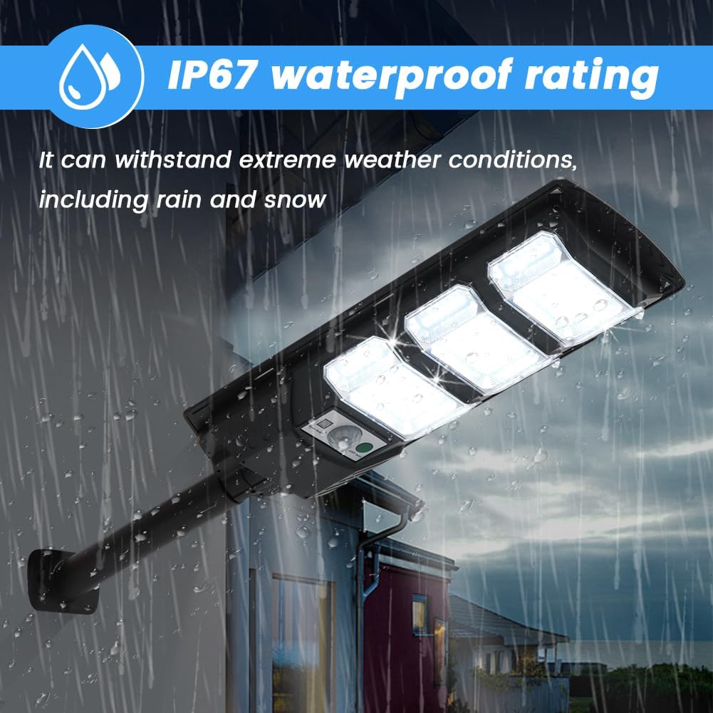 2 Pack Solar Street Lights Outdoor – 6500K Waterproof, Motion Sensor & Dusk to Dawn, Commercial Lighting for Yard/Path