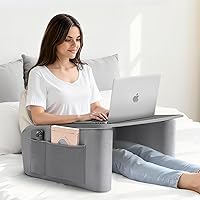 OPTIXCELL Ergonomic Reading Pillow Lap Desk for Gaming & Laptops with Armrests, Wooden Surface, Side Pockets - Gray Large
