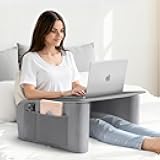 Reading Pillow for Gaming with Ergonomic Arm Rests, Wooden Lap Desk for Laptop, Support Pillow with Side Pockets for Reading, Writing, Working, Gaming on Bed, Couch or Floor (Gray, Large)