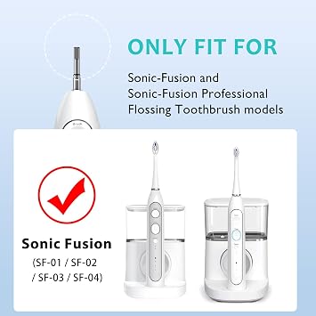 Replacement Brush Heads for Waterpik Sonic Fusion 2.0 - Toothbrush Head for Water peak with Color Coded Rings and Hygienic Covers - Pack of 3 White Soft Bristles
