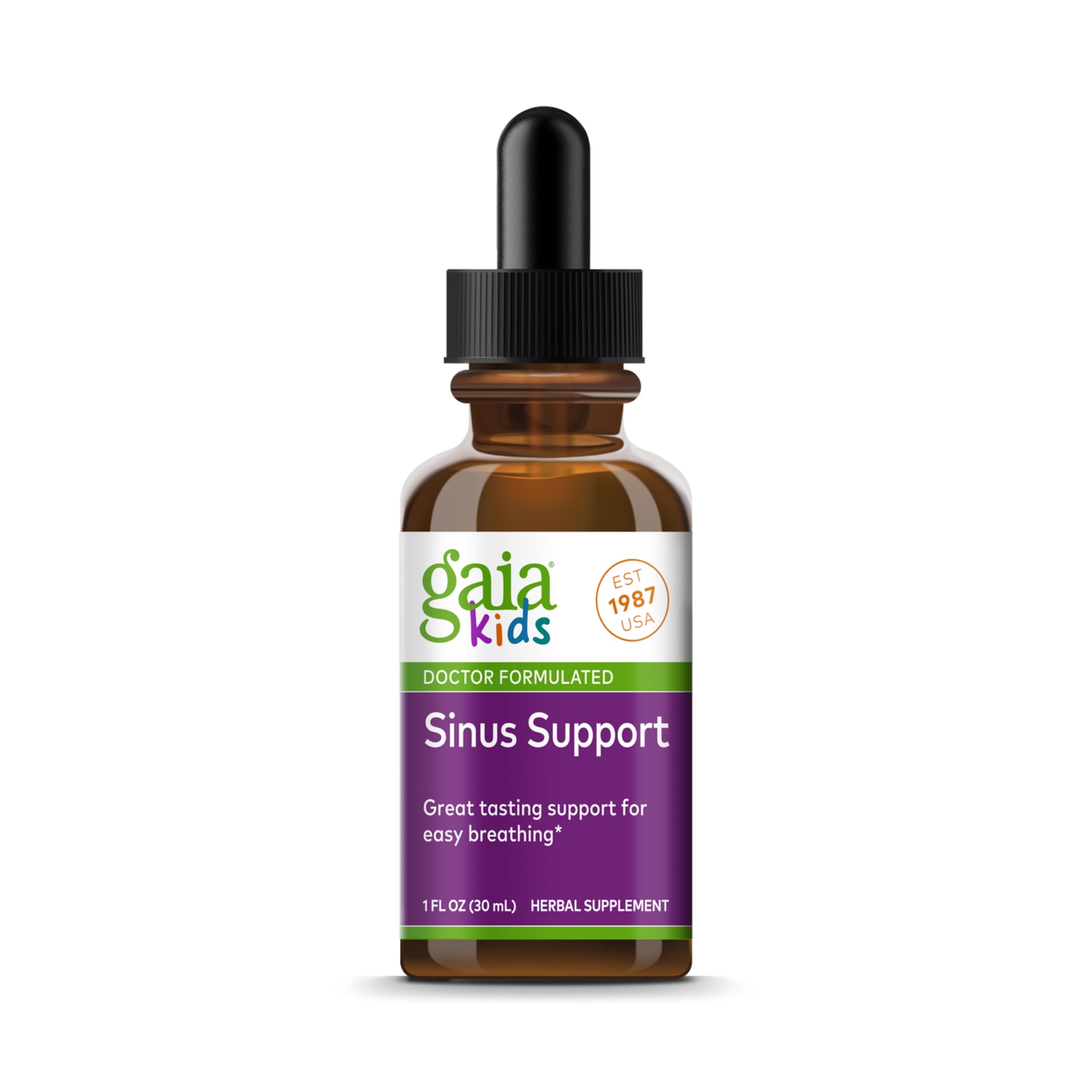 Gaia Herbs GaiaKids Sinus Support - Immune Support Supplement to Help Kids Breathe Easy by Providing Sinus Support - with Black Elderberry, Anise, Fenugreek, Plantain & Thyme - 1 Fl Oz (10 Servings)