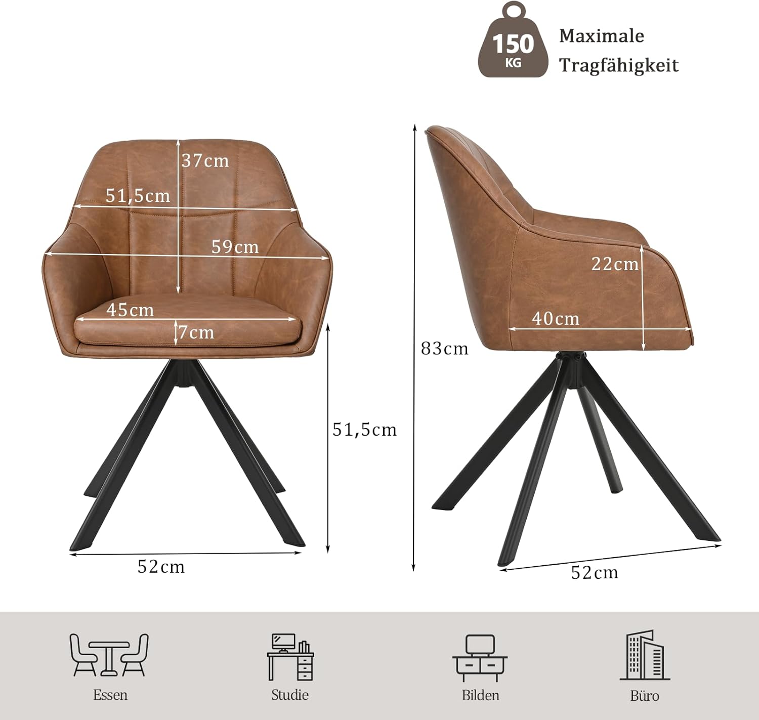 Goeurvant Esszimmerstühle Drehbar, Braun Kunstleder, 6er Set