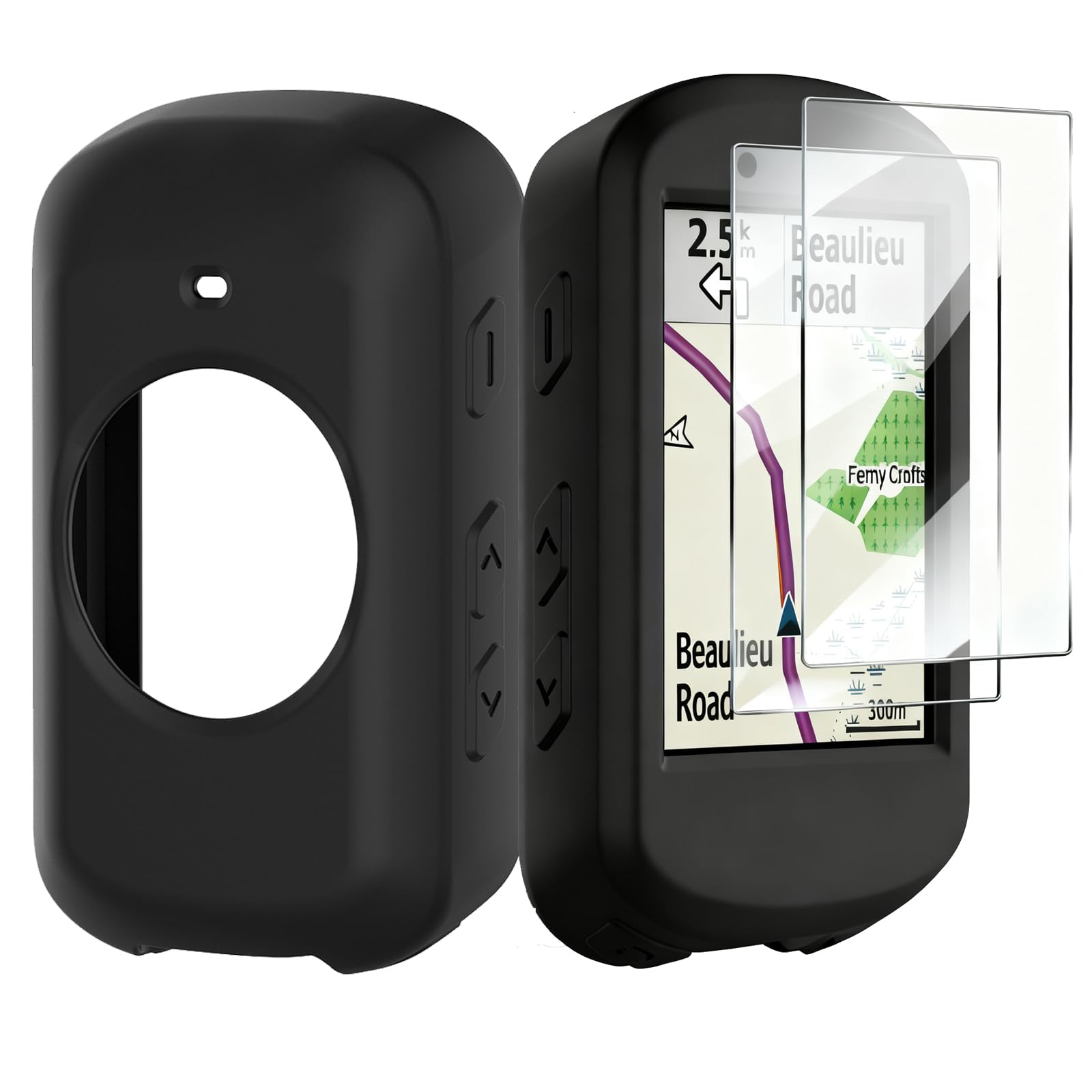 Custodia per Garmin Edge 530 + 2 Fogli di Protezione, Custodia in Silicone Morbido Antishock per GPS Bici Ciclismo Touring, Protezione Completa Della Cassa per Garmin Edge 530, Nero