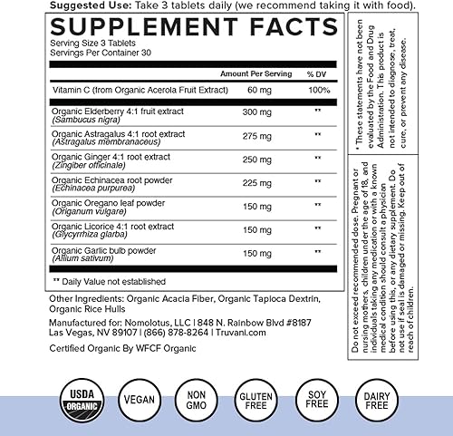 Miniatura 6 de Truvani Immune Support  Organic Herbal Supplement for Immune Support  Vitamin C  8 Natural Ingredients  Ginger Elderberry Acerola Cherry  30 Day