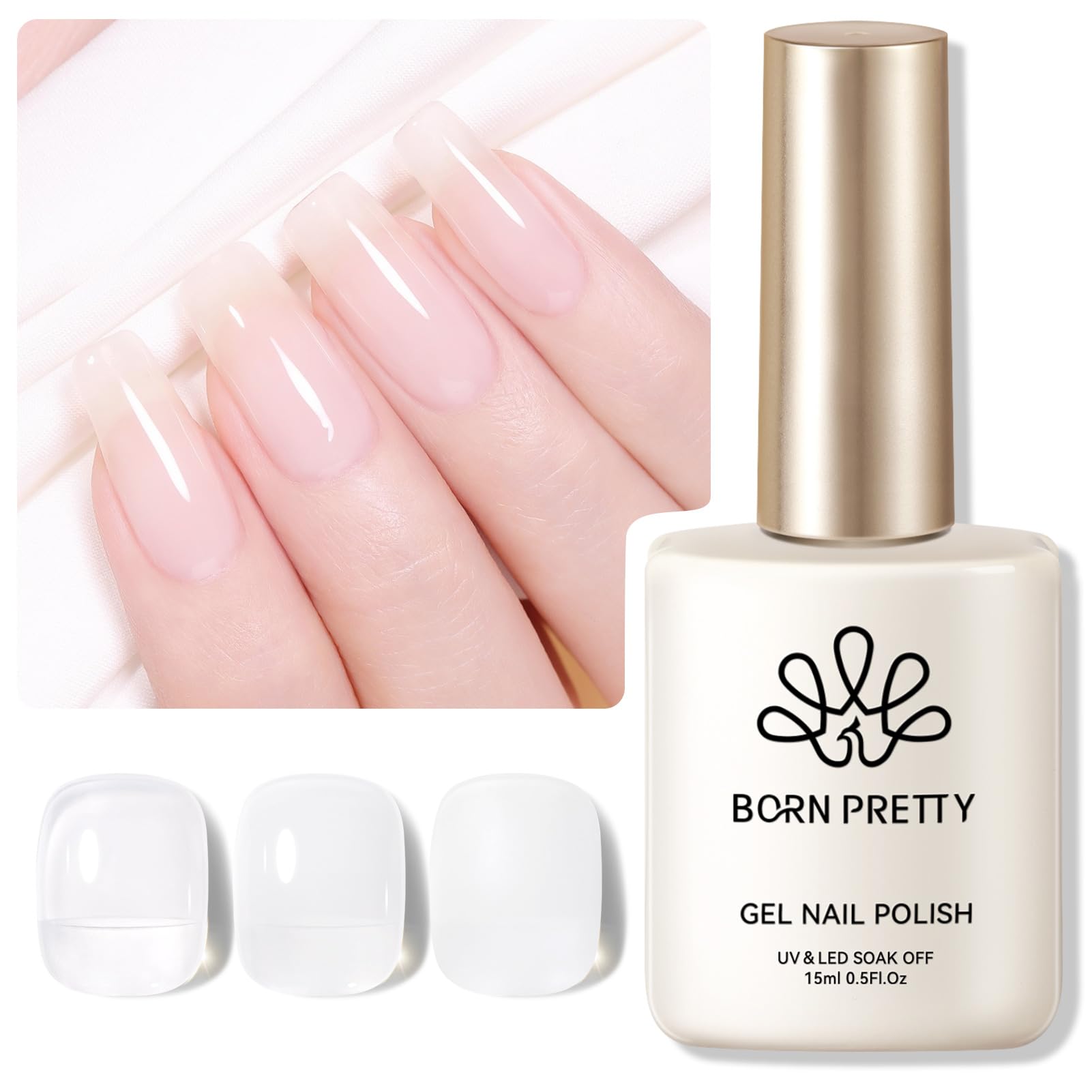 BORN PRETTY ジェルネイル クリーミーホワイト ネイルアートジェル ナチュラルホワイト クリアジェル クリアベース付き UV/LED対応 ネイルサロン