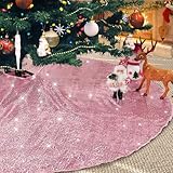 Poise3EHome 50 Inch Fuchsia Pink Small Christmas Tree Skirt Sparkle Sequin Fabric Xmas Halloween Party Decorations