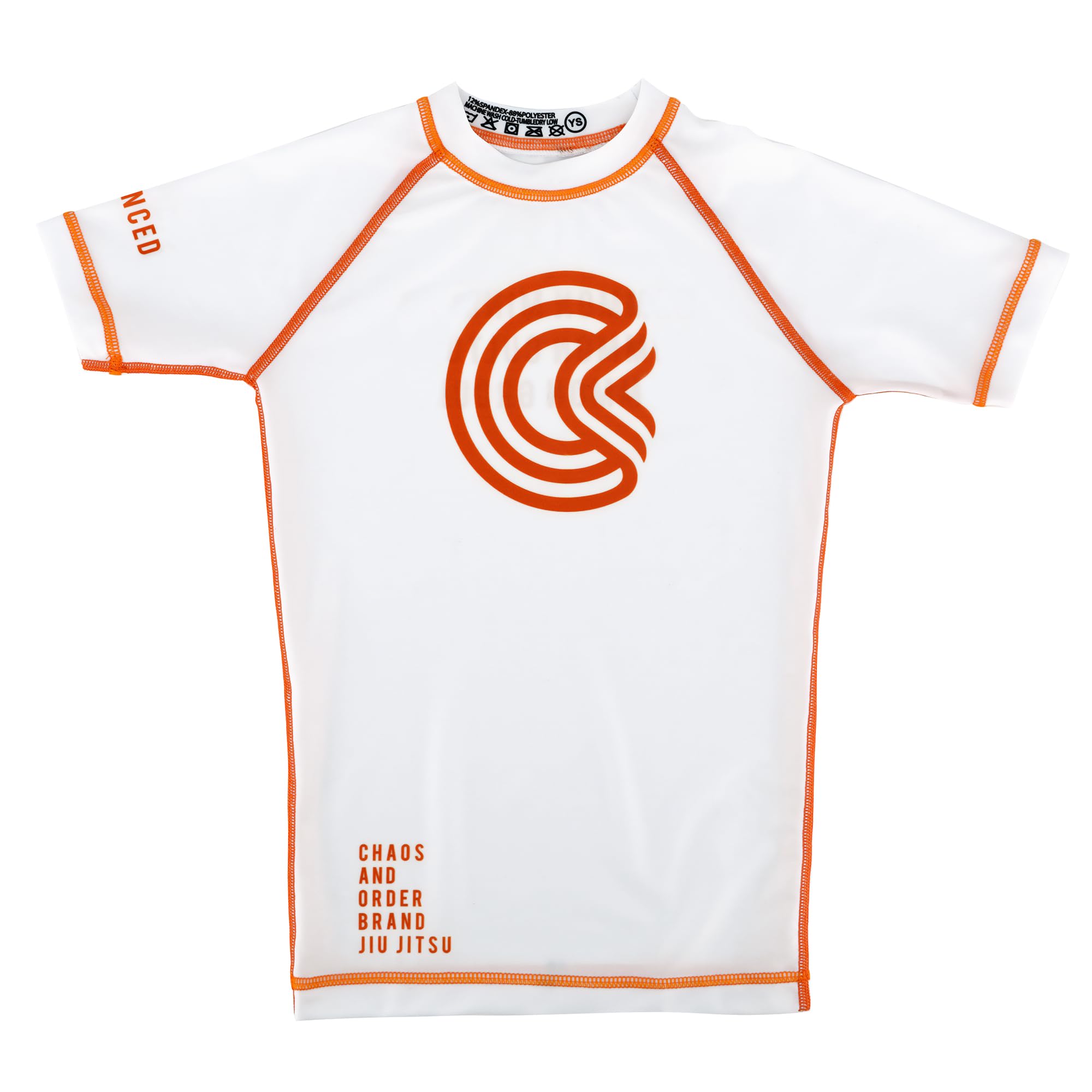 Chaos and Order Kid's Base Label V2 Short Sleeve BJJ Rashguard - Large - White