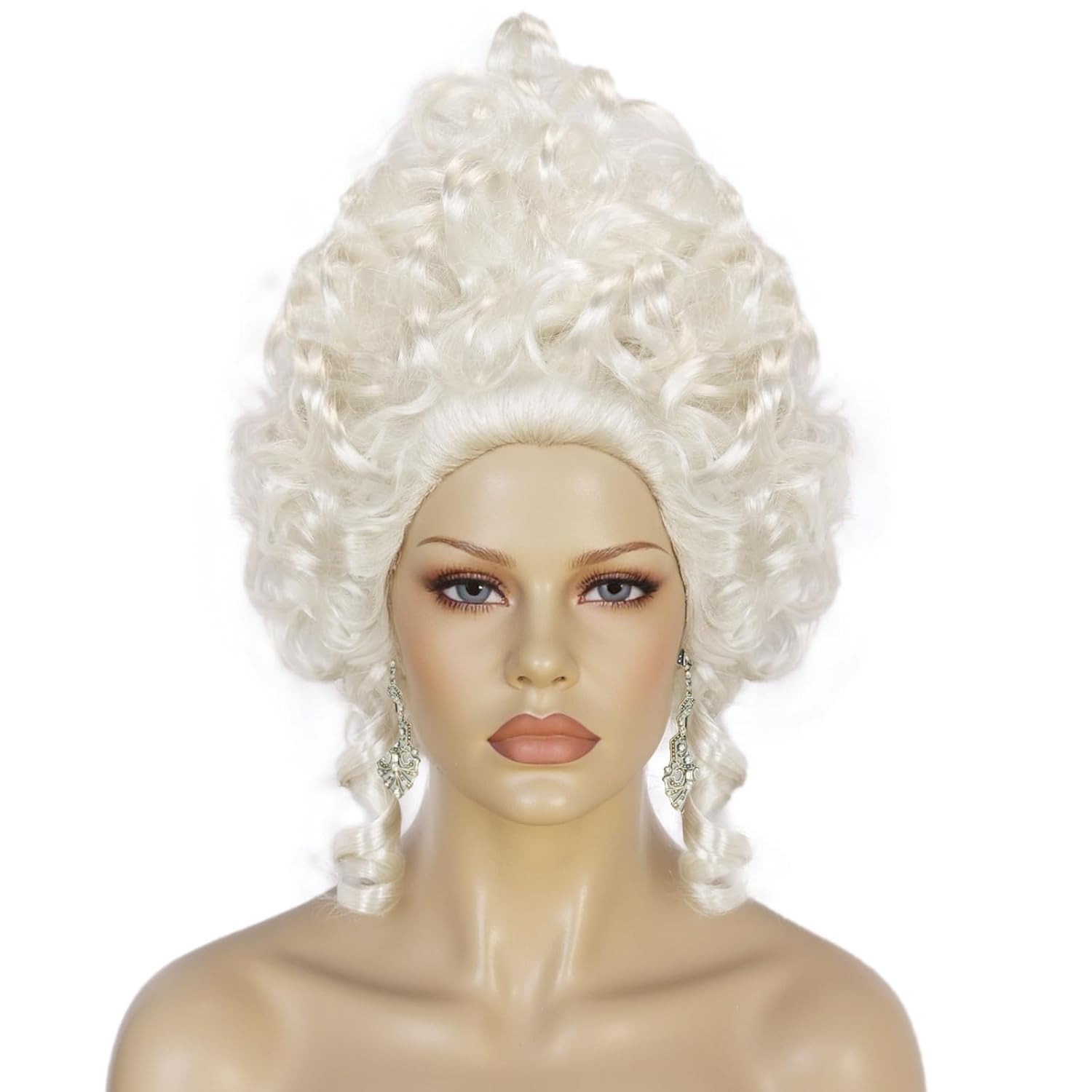 Wig Cap + 3pcs Platinum Blonde Wig with Earrings for Women 18th Century Blonde Beeh... - Image 2