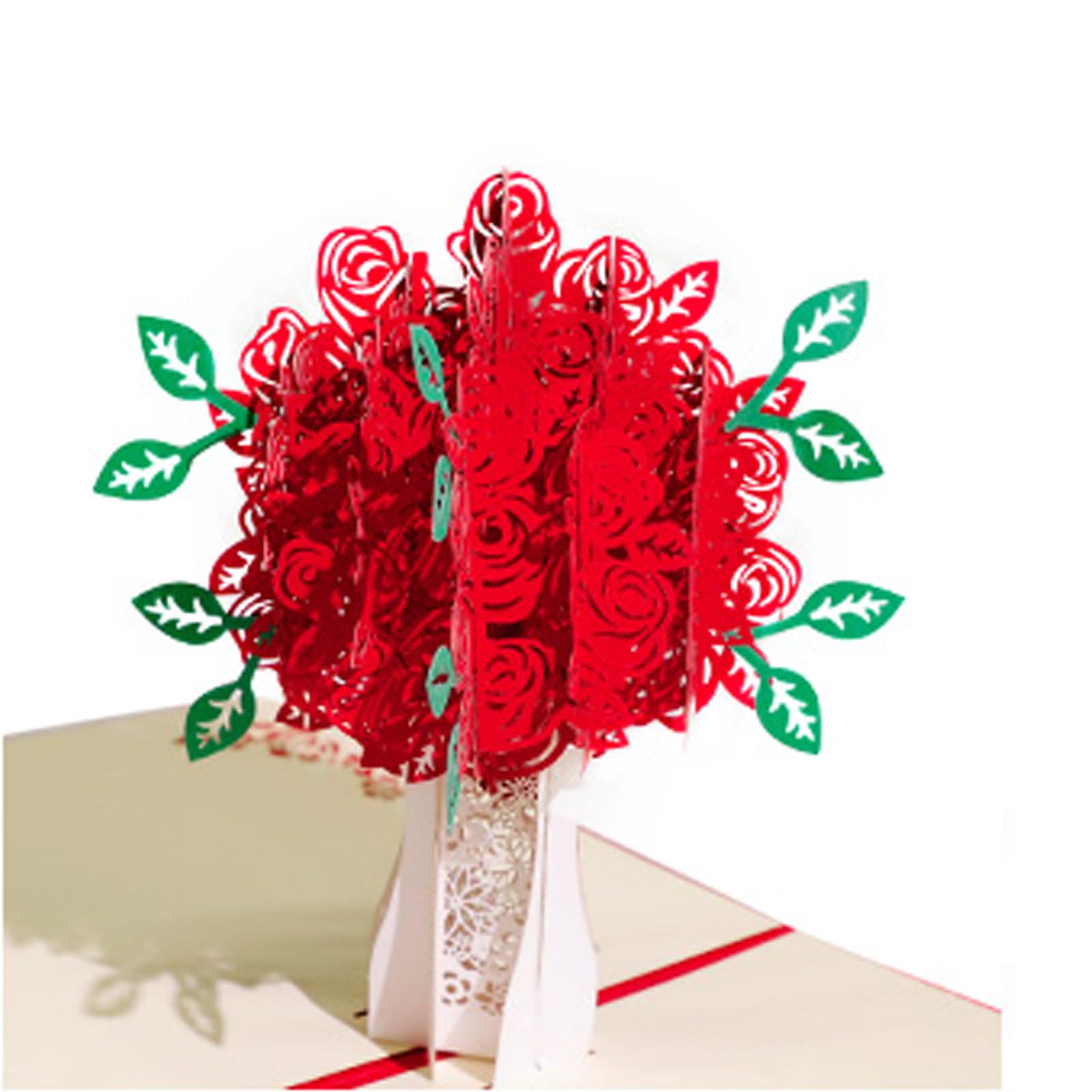 3D Pop Up Karten Grußkarten Weihnachtsbaum Lasergeschnittene Karte mit Umschlag für Weihnachten und Happy New Year (3D Rosenstrauß, 4 Stück)