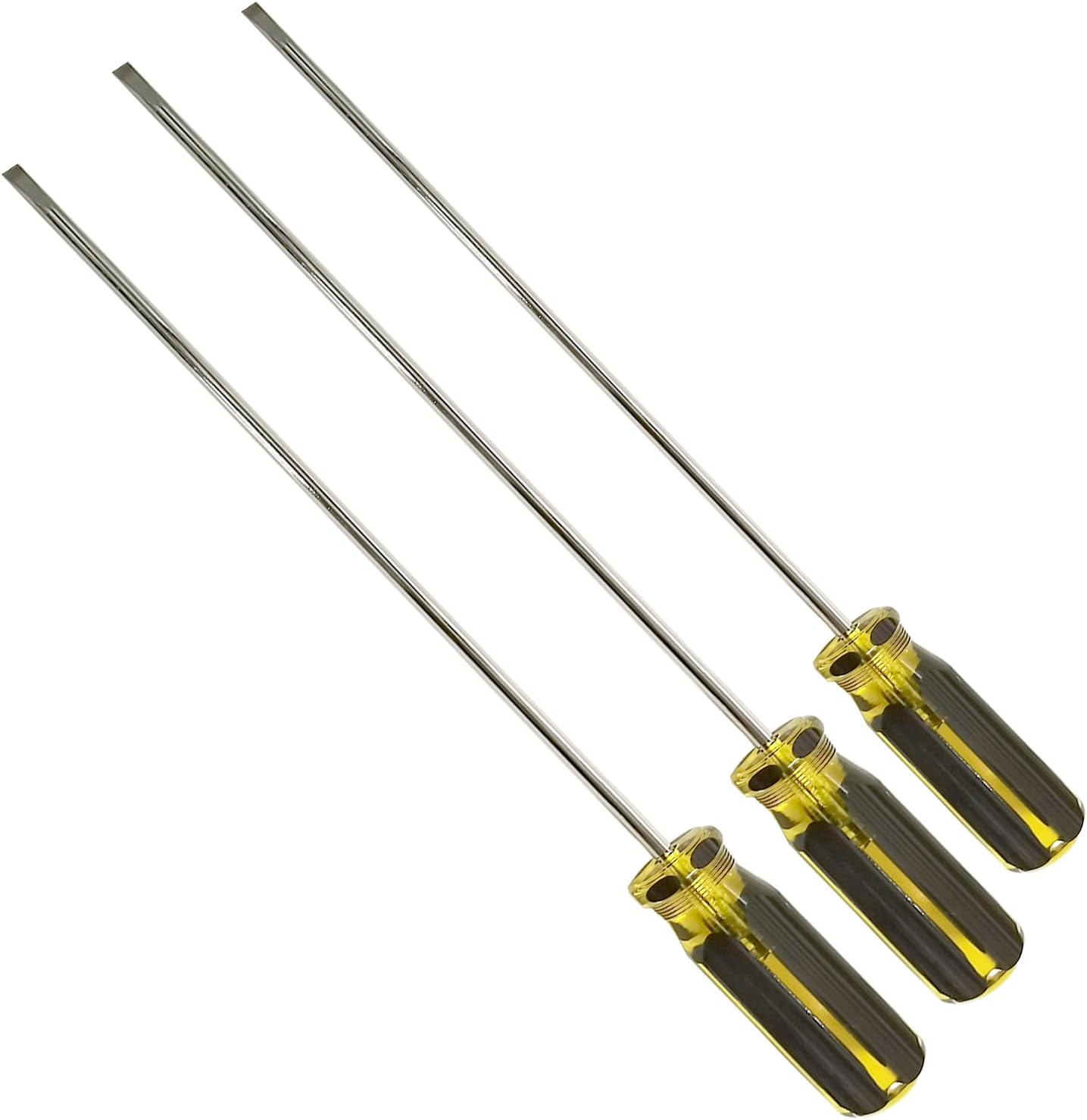 3Pcs 12" Long Shaft 5mm Magnetic Tip Flat Head Slotted Screwdriver with Plastic Handle