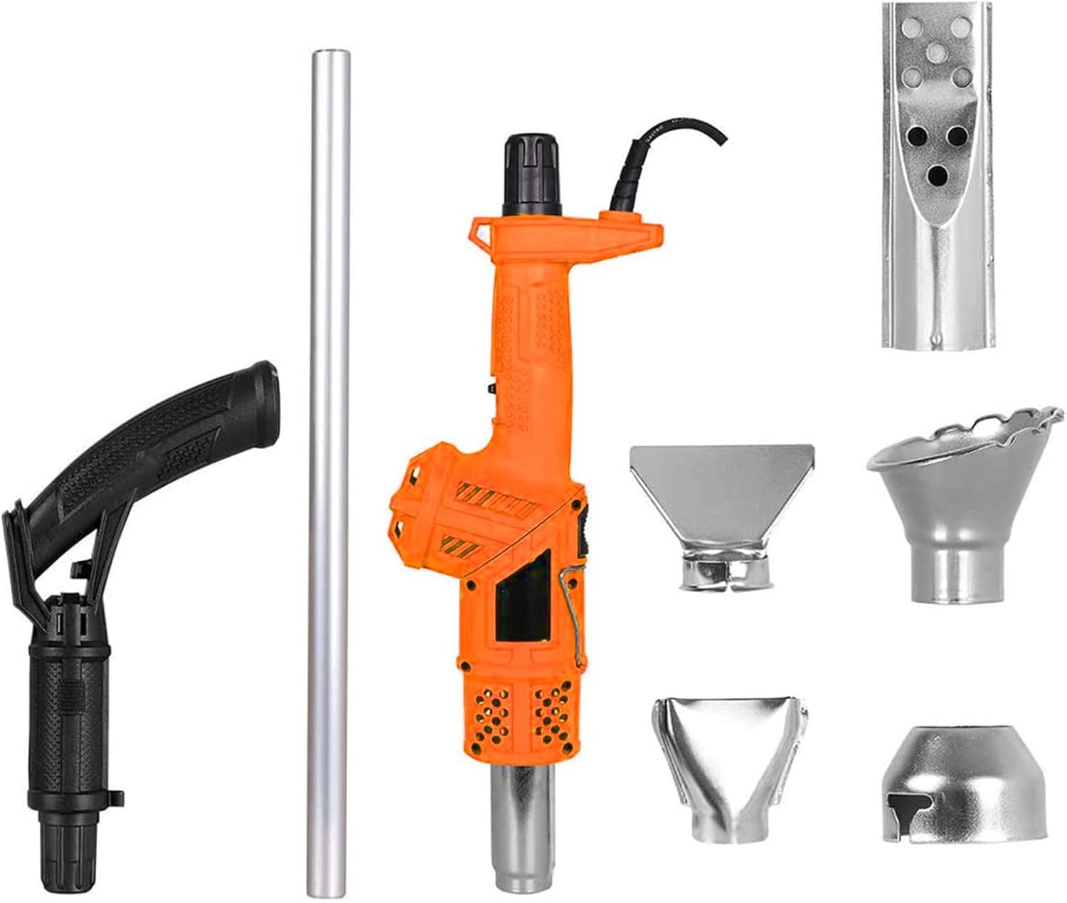 Electric Weed Burner Wand with Handle, 1500w High Power Temperature Adjustable Weed Burner with 5 Replacement Nozzles for Flame Weeding, Roofing, Melting Ice Orange US Plug