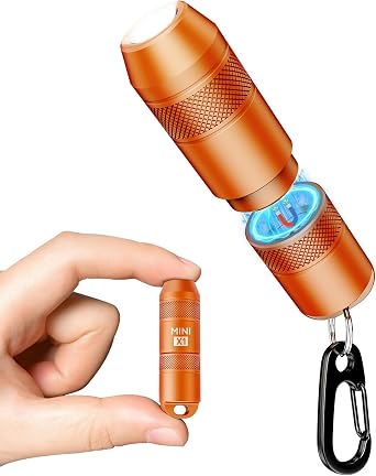 Mini X1 Keychain Flashlight - Quick Release, 100 Lumens, USB-C Rechargeable, Magnetic Base, Compact EDC Flashlight Small Keychain Light, Orange 1 Pack