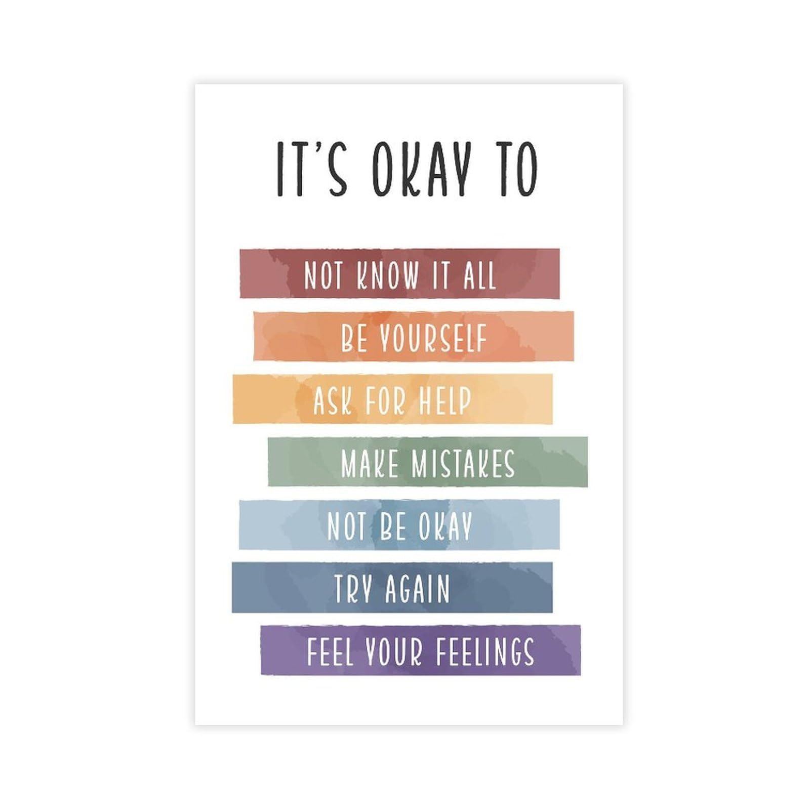 GJtyRFH It's Ok, It's Ok to Not Feel Well Poster Be Yourself Mental Health Motivation for Kids_1 Canvas Art Wall Decor Posters Home Bar Restaurant Garage Cafe Logo Gift 16" L X 24" W