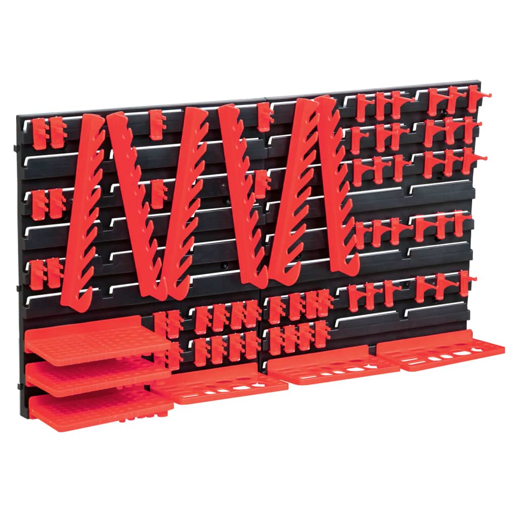Système de rangement 71 pièces avec plaques murales rouges et noires, système de rangement pour garage et atelier avec supports pour vis, clous et écrous, kit d'étagères extensibles à monter