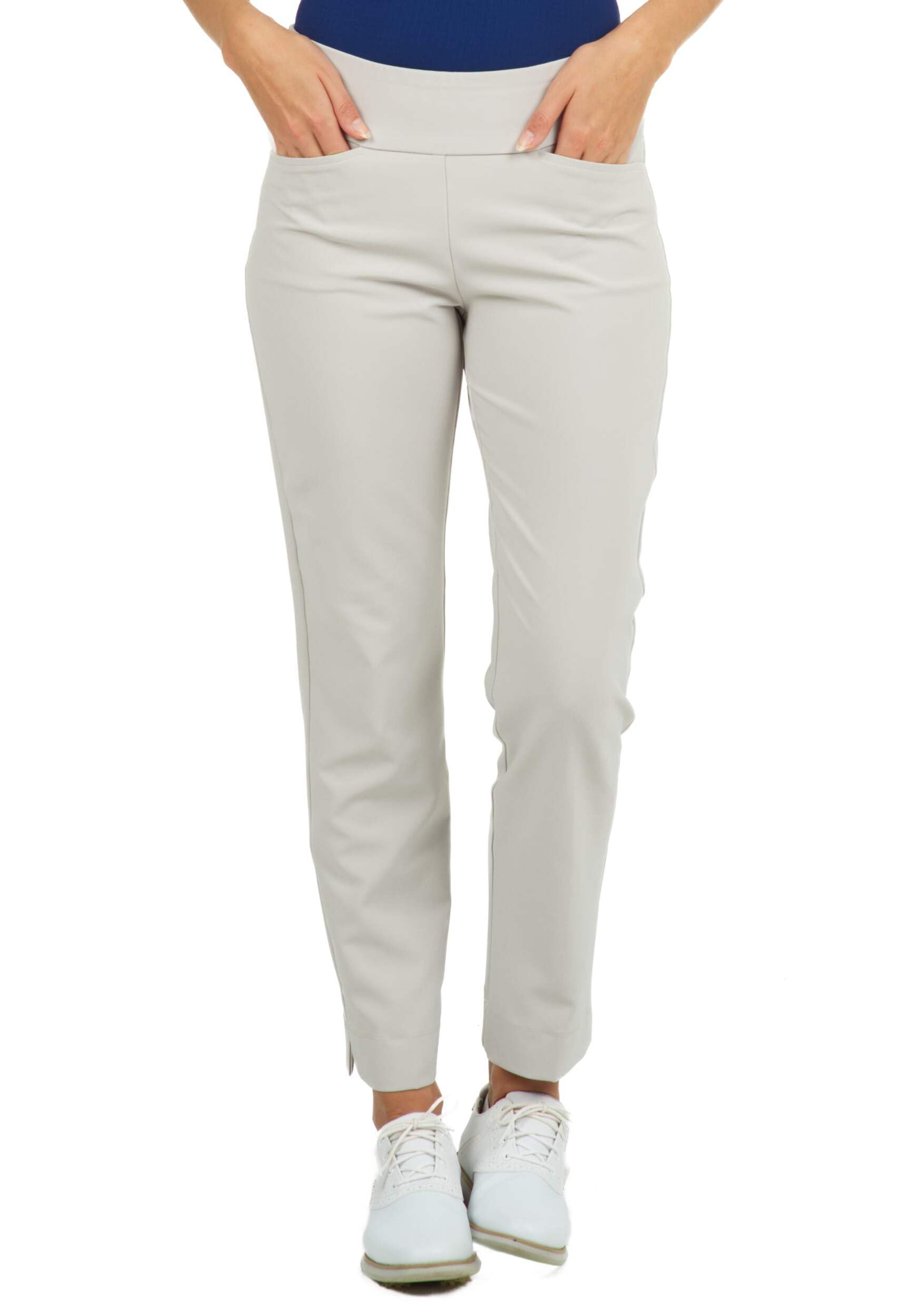 IBKUL Athleisure Wear Sun Protective UPF50 Stain-Resistant Women’s Ankle Pants w Front & Back Pockets - 72000 White Solid 10