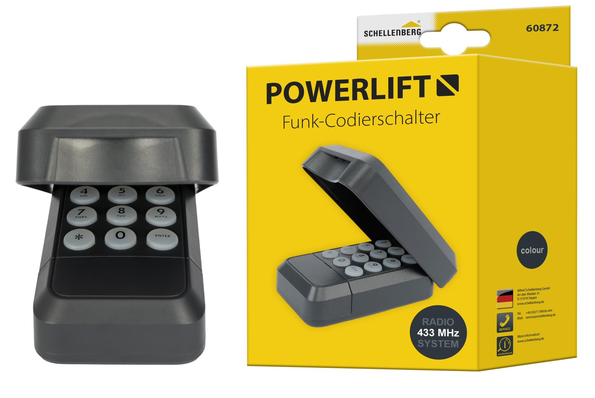 Schellenberg Interruptor codificador inalámbrico para Puertas de Garaje con Cubierta, frecuencia inalámbrica 433,92 MHz hasta 20 m, Funciona con Pilas, 60872