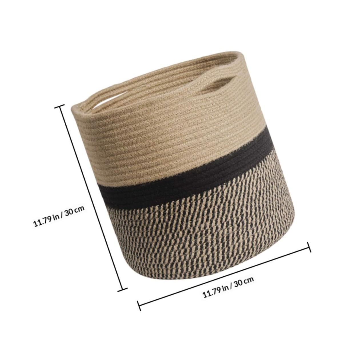 KICHOUSE Cesta de Almacenamiento Redonda de 30 Cm, Cesta Organizadora de Algodón Trenzado en Amarillo y Negro para Ropa Sucia y Artículos del Hogar, Contenedor Práctico para Baño