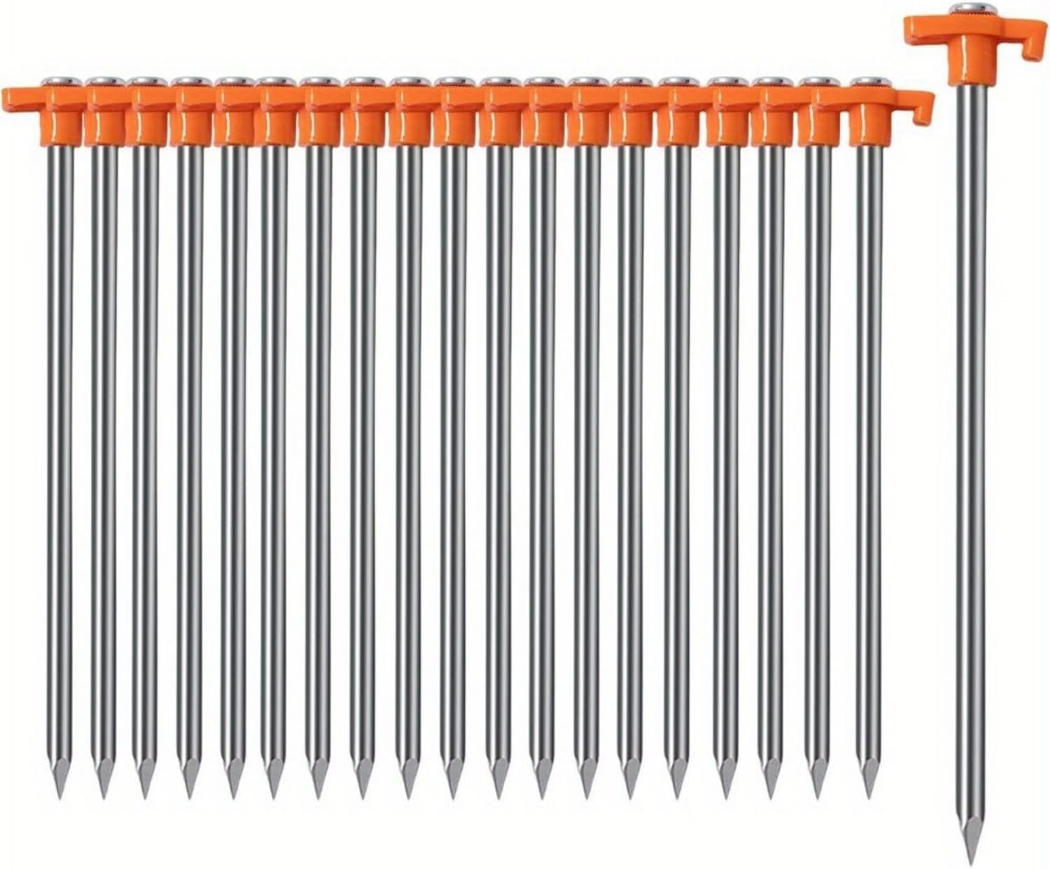 Tent Stakes 20 Pack, 9.84 Inch Heavy Duty Galvanized Non-Rust Ground Stakes Metal Tent Pegs Ground Stakes Tent Spikes for Camping Patio, Garden, Canopies, Grassland, Outdoor, Orange