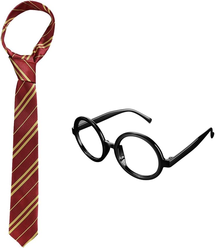 Cosplay Tie with Novelty Glasses Frame for Kids Teens, Halloween Christmas Party Supplies Costume Accessory Red