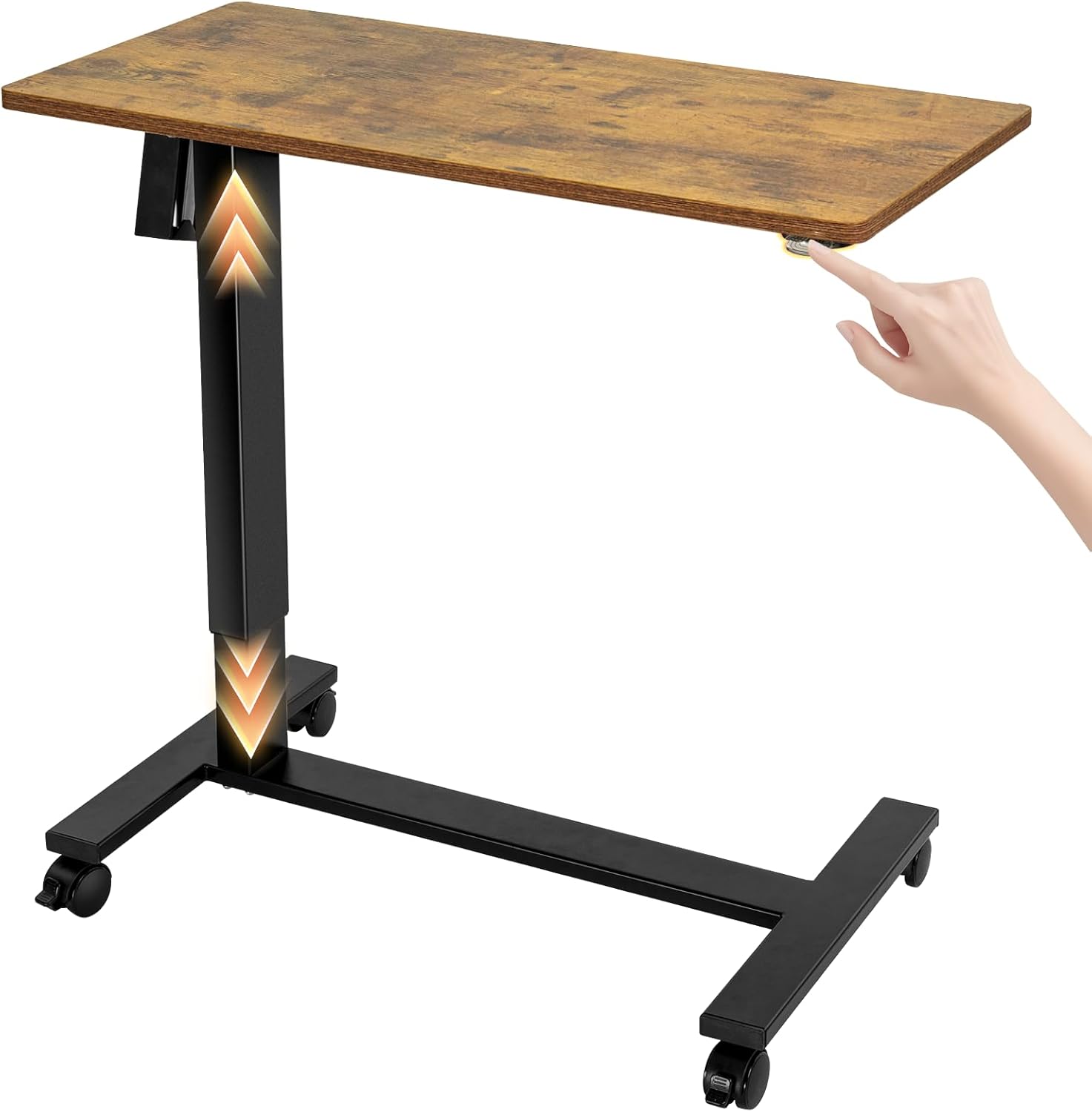 Electric overbed bedside table with wheels, adjustable