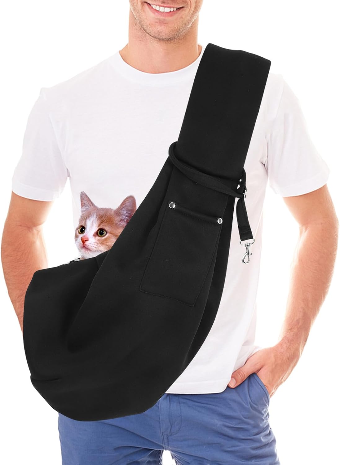 Pet Carrier Sling Bag with Phone Pocket, Small Dog and Cat Shoulder Crossbody Carrier, Portable Black Pet Purse for Outdoor Travel
