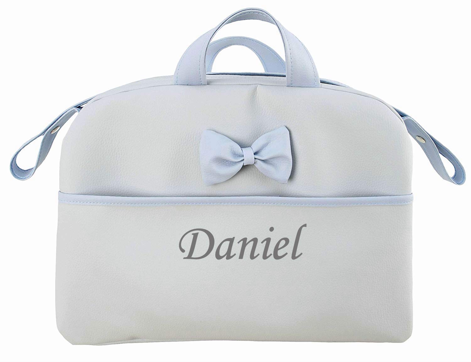 Danielstore- Bolso Personalizado Bebe Carrito bebe con nombre bordado modelo Kona + Regalo de un babero